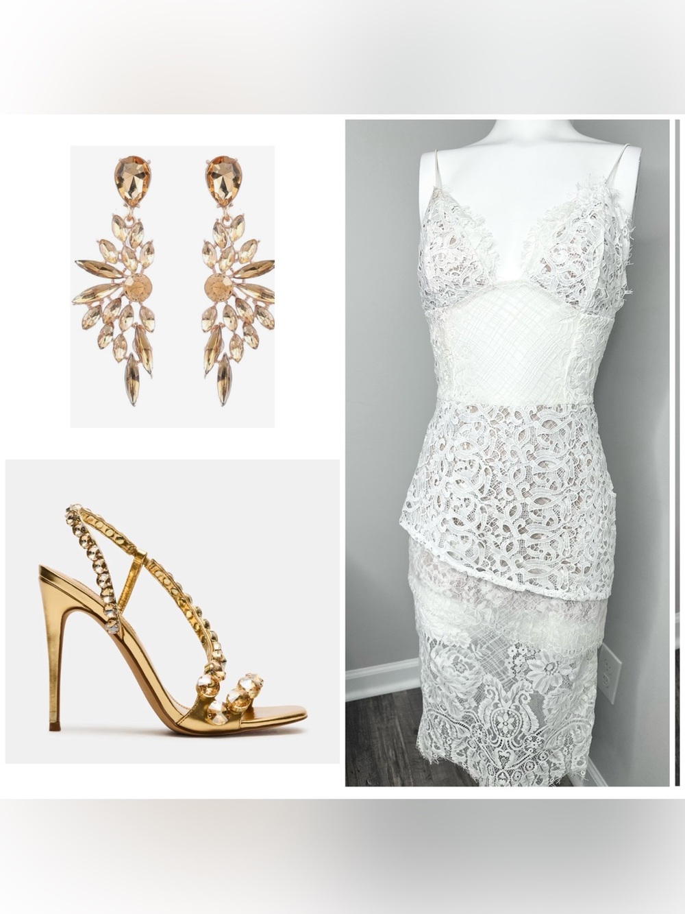 JLUXLABEL White Lace tiered Slip Dress -small